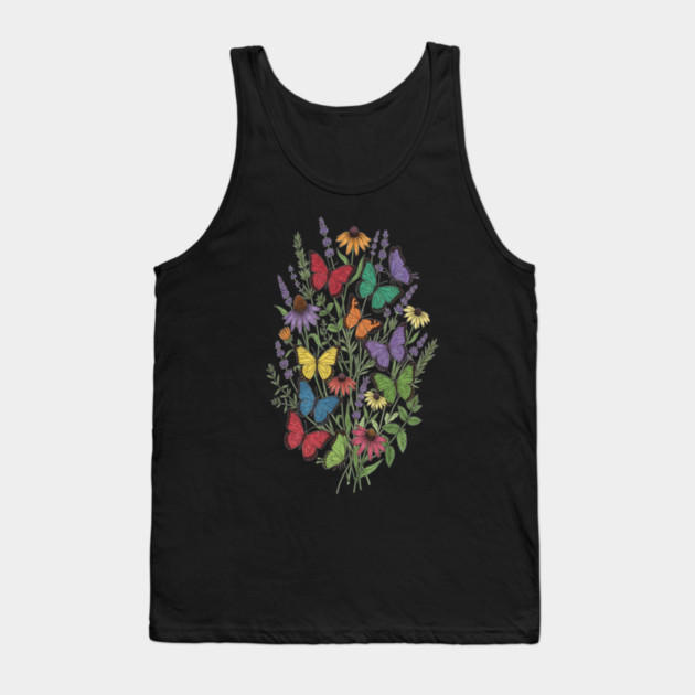 Vintage Wildflower Butterfly Garden Illustration Tank Top by BirdsnStuff