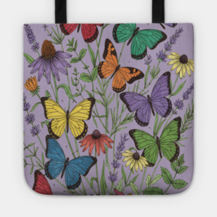 Vintage Wildflower Butterfly Garden Illustration Tote