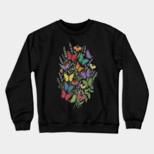 Vintage Wildflower Butterfly Garden Illustration Crewneck Sweatshirt