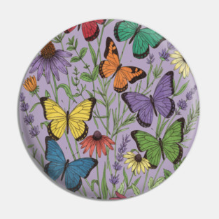Vintage Wildflower Butterfly Garden Illustration Pin