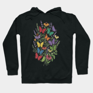 Vintage Wildflower Butterfly Garden Illustration Hoodie