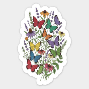 Vintage Wildflower Butterfly Garden Illustration Sticker