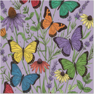 Vintage Wildflower Butterfly Garden Illustration Posters and Art