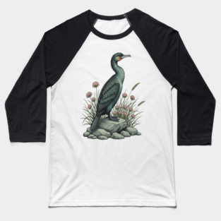 Vintage Coastal Double Crested Cormorant Bird Art Baseball T-Shirt