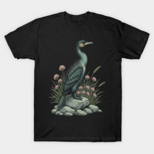 Vintage Coastal Double Crested Cormorant Bird Art T-Shirt