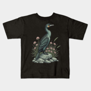 Vintage Coastal Double Crested Cormorant Bird Art Kids T-Shirt