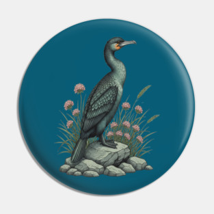Vintage Coastal Double Crested Cormorant Bird Art Pin