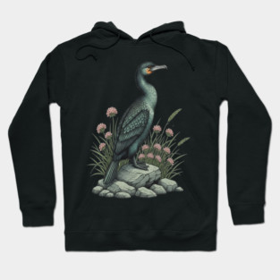 Vintage Coastal Double Crested Cormorant Bird Art Hoodie