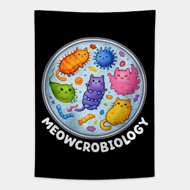 Meowcrobiology Funny Science Tapestry by Champanie's Store