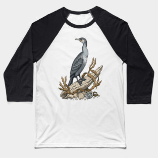Vintage Cormorant Coastal Driftwood Art Baseball T-Shirt