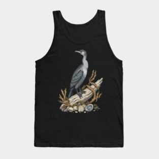 Vintage Cormorant Coastal Driftwood Art Tank Top