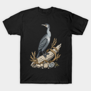 Vintage Cormorant Coastal Driftwood Art T-Shirt