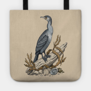 Vintage Cormorant Coastal Driftwood Art Tote