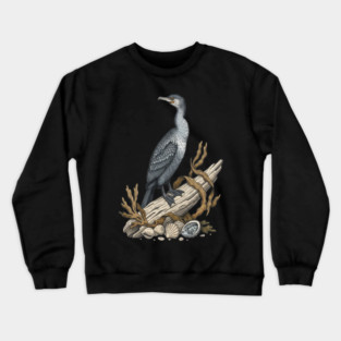 Vintage Cormorant Coastal Driftwood Art Crewneck Sweatshirt