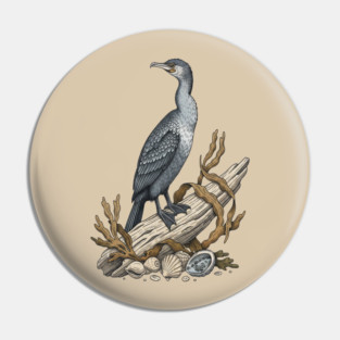 Vintage Cormorant Coastal Driftwood Art Pin