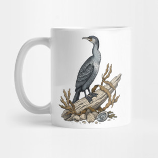 Vintage Cormorant Coastal Driftwood Art Mug