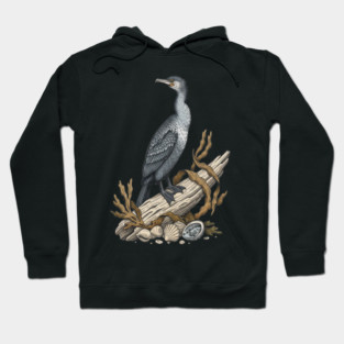 Vintage Cormorant Coastal Driftwood Art Hoodie
