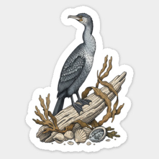 Vintage Cormorant Coastal Driftwood Art Magnet