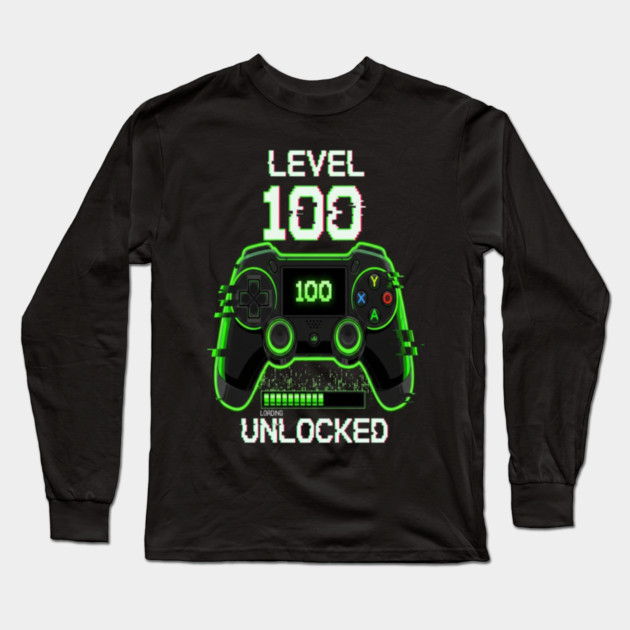Level 100 Gamer Tee - Unlocked Boss Mode Achievement Long Sleeve T-Shirt by OUTFITPAW