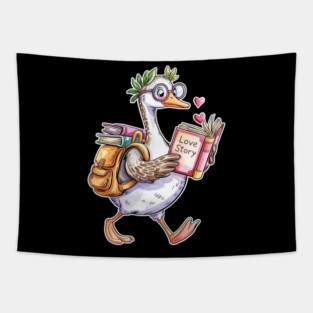 Cupid Goose Bibliophile Valentine Book Lover Art Tapestry