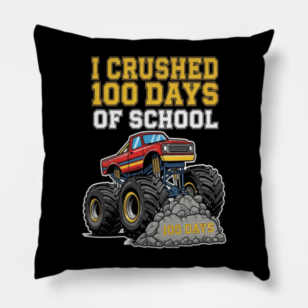 Monster Truck Tee - Crushing 100 Days of Homework Pillow by OUTFITPAW