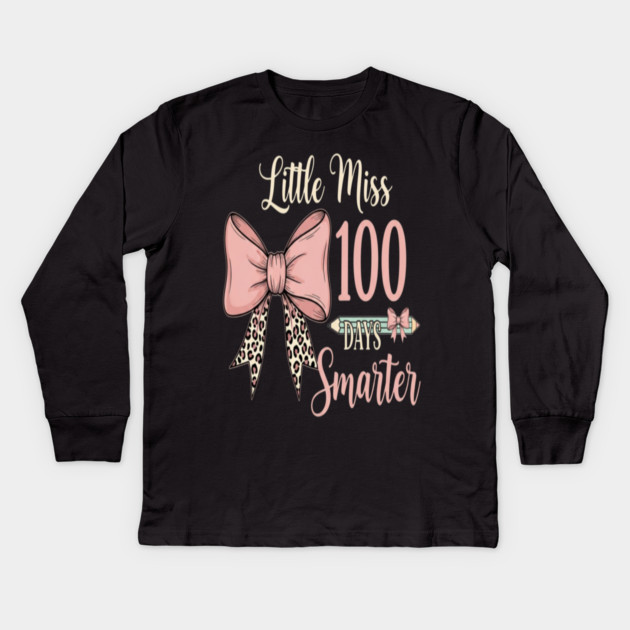Coquette Bow Tee - Little Miss 100 Days Smarter Kids Long Sleeve T-Shirt by OUTFITPAW