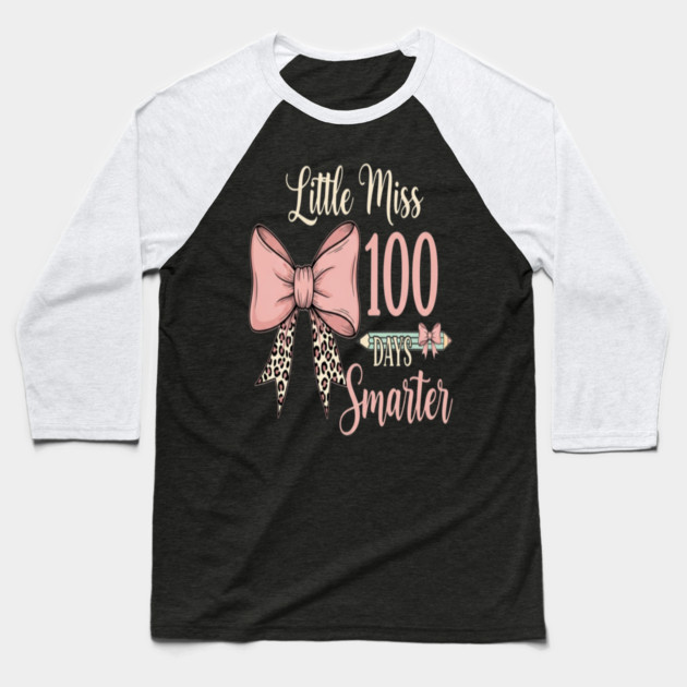 Coquette Bow Tee - Little Miss 100 Days Smarter Baseball T-Shirt by OUTFITPAW