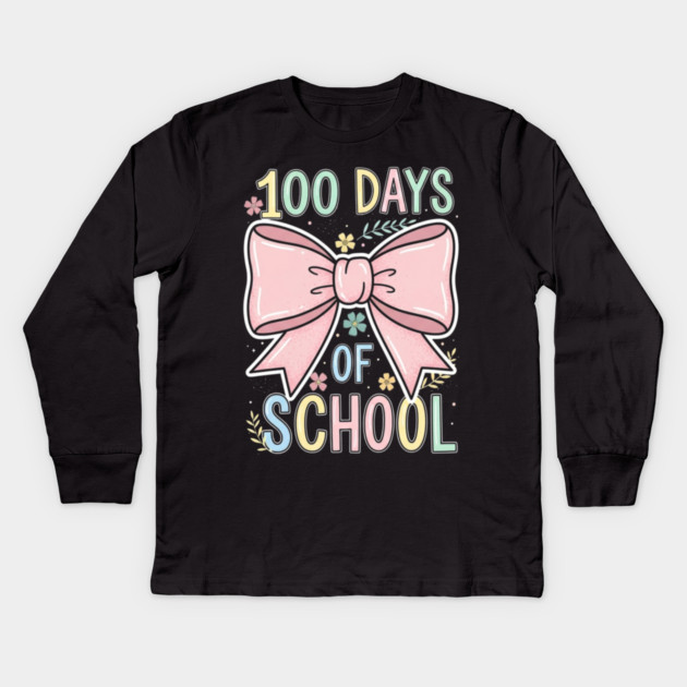 Coquette Bow Tee - 100 Days of Stylish Survival Kids Long Sleeve T-Shirt by OUTFITPAW