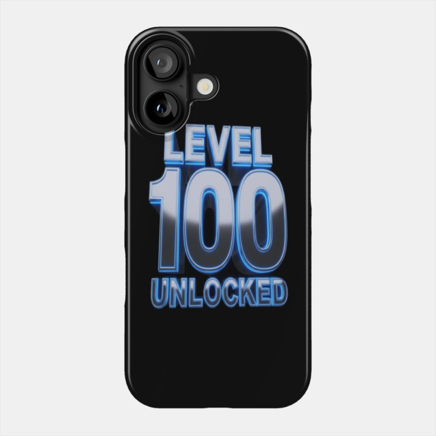 Level 100 Gamer Tee - Epic Blue Unlocked Achievement Phone Case by OUTFITPAW