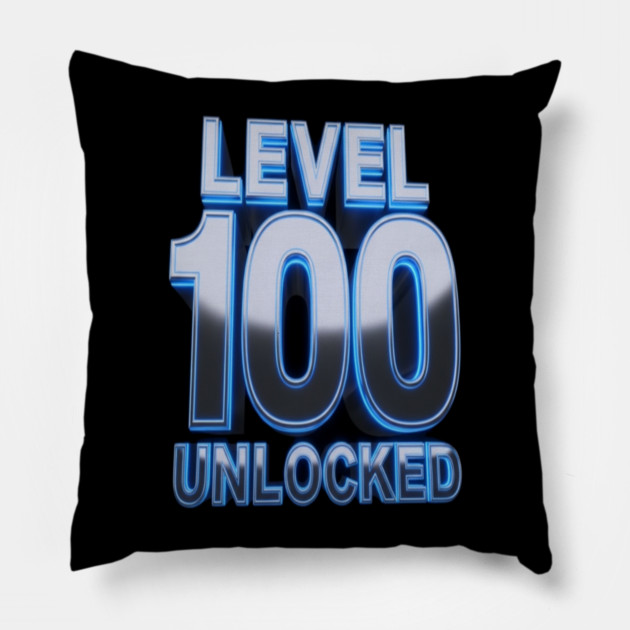 Level 100 Gamer Tee - Epic Blue Unlocked Achievement Pillow by OUTFITPAW