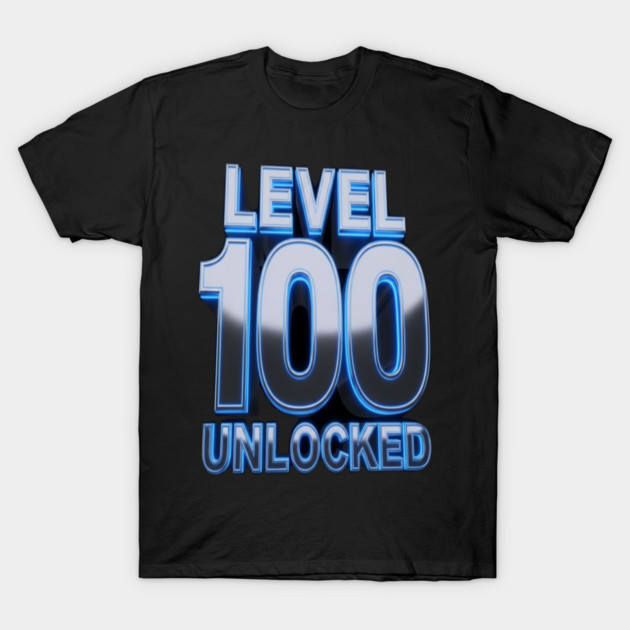Level 100 Gamer Tee - Epic Blue Unlocked Achievement T-Shirt by OUTFITPAW