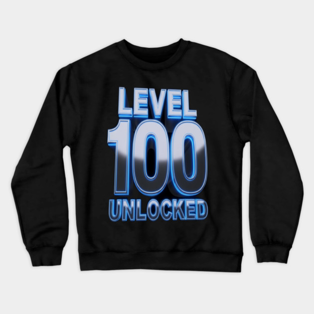 Level 100 Gamer Tee - Epic Blue Unlocked Achievement Crewneck Sweatshirt by OUTFITPAW