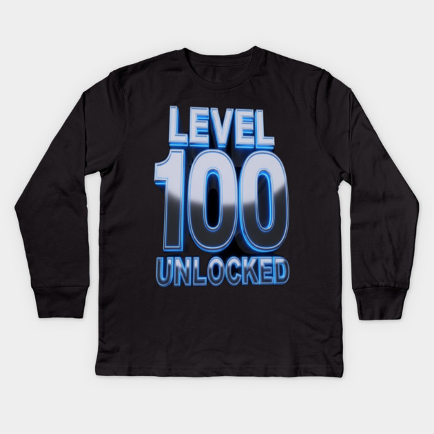 Level 100 Gamer Tee - Epic Blue Unlocked Achievement Kids Long Sleeve T-Shirt by OUTFITPAW