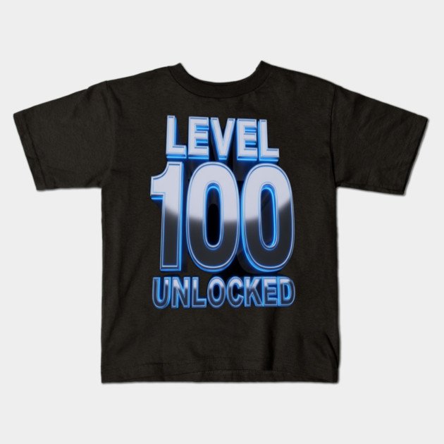 Level 100 Gamer Tee - Epic Blue Unlocked Achievement Kids T-Shirt by OUTFITPAW