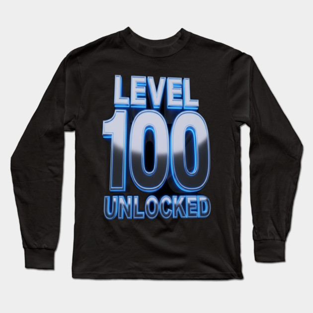 Level 100 Gamer Tee - Epic Blue Unlocked Achievement Long Sleeve T-Shirt by OUTFITPAW