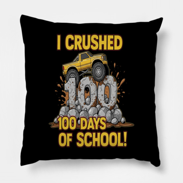 Monster Truck Tee - Crushing 100 Days of Homework Pillow by OUTFITPAW