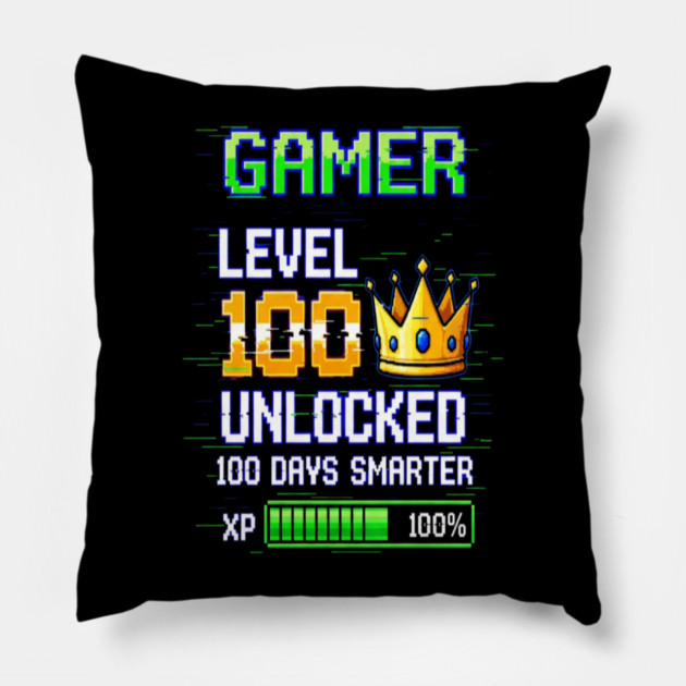 Gamer Level 100 Tee - Royal XP Unlocked Achievement Pillow by OUTFITPAW