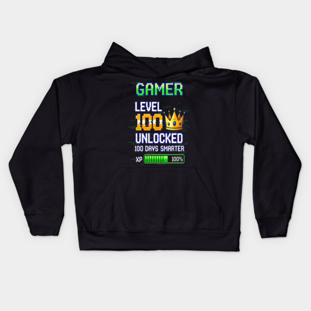 Gamer Level 100 Tee - Royal XP Unlocked Achievement Kids Hoodie by OUTFITPAW