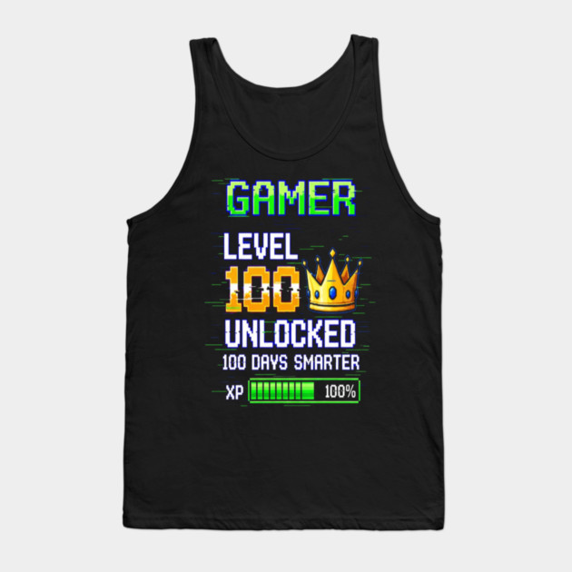 Gamer Level 100 Tee - Royal XP Unlocked Achievement Tank Top by OUTFITPAW