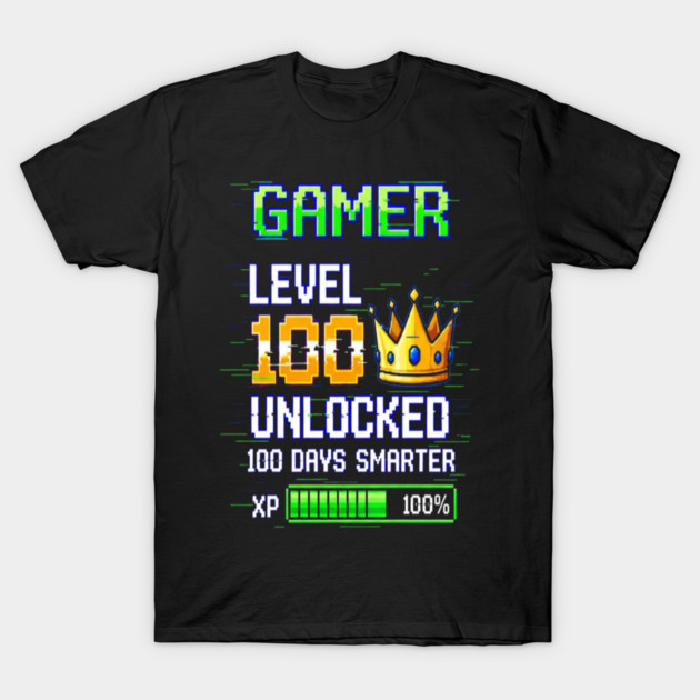 Gamer Level 100 Tee - Royal XP Unlocked Achievement T-Shirt by OUTFITPAW