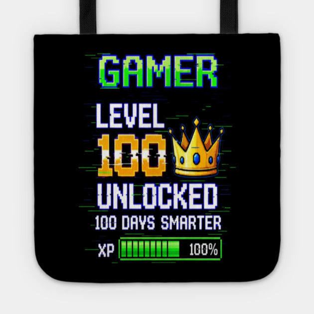 Gamer Level 100 Tee - Royal XP Unlocked Achievement Tote by OUTFITPAW