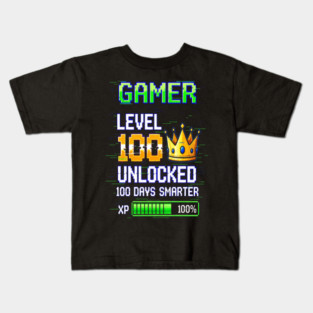 Gamer Level 100 Tee - Royal XP Unlocked Achievement Kids T-Shirt