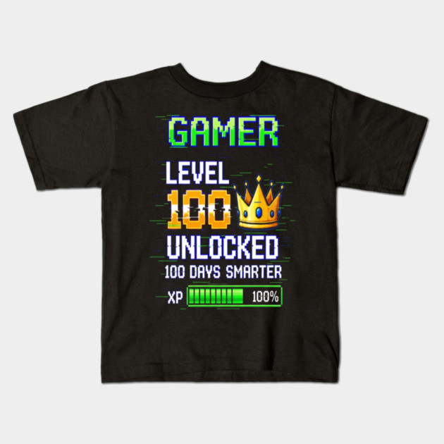 Gamer Level 100 Tee - Royal XP Unlocked Achievement Kids T-Shirt by OUTFITPAW