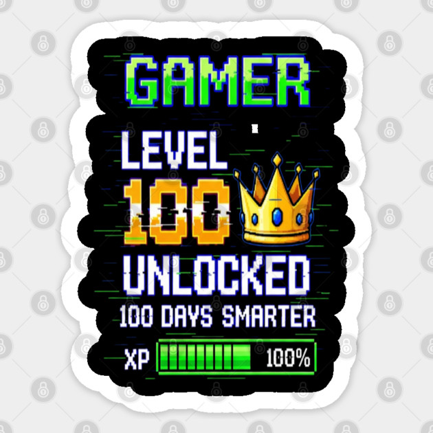 Gamer Level 100 Tee - Royal XP Unlocked Achievement Sticker by OUTFITPAW