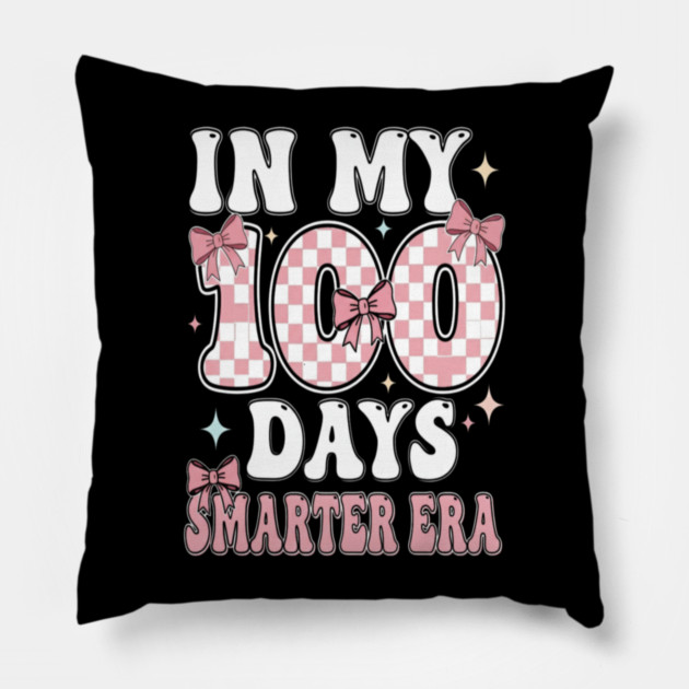 In My Smarter Era - Pink Bow Checkered School Milestone Pillow by OUTFITPAW