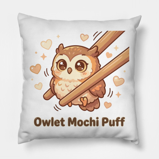 Cute Kawaii Owl “Owlet Mochi Puff” Chopstick Meme Pillow by creative