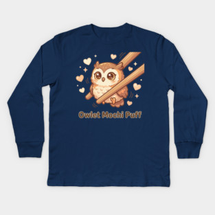 Cute Kawaii Owl “Owlet Mochi Puff” Chopstick Meme Kids Long Sleeve T-Shirt