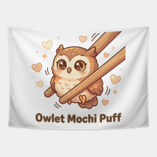 Cute Kawaii Owl “Owlet Mochi Puff” Chopstick Meme Tapestry