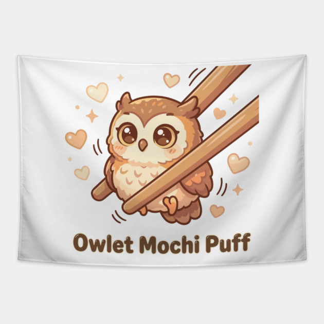 Cute Kawaii Owl “Owlet Mochi Puff” Chopstick Meme Tapestry by creative