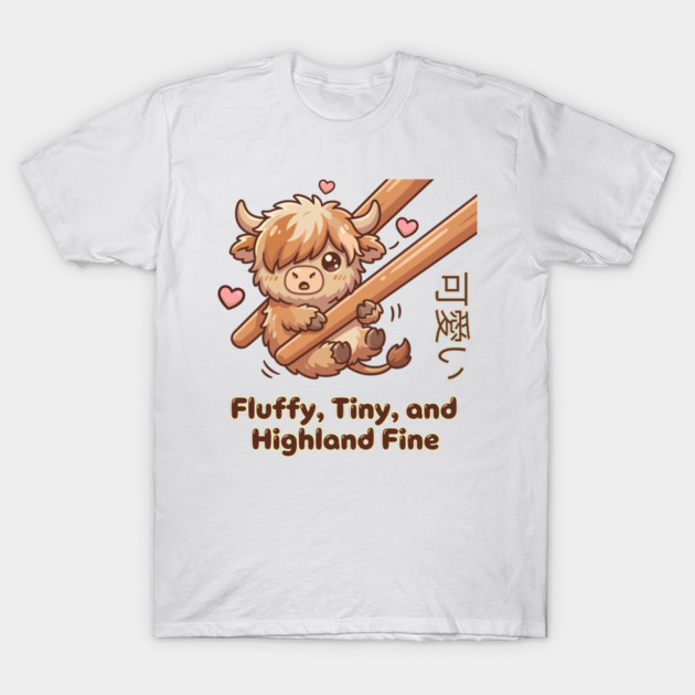 Kawaii Fluffy Tiny Highland Cow Cute Chopstick Meme T-Shirt by creative